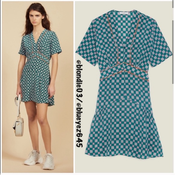 Sandro short geometric printed silk dress 36/4 - Picture 3 of 6